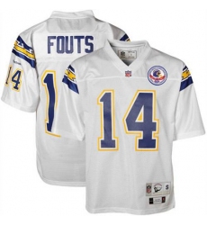 Mitchell And Ness Los Angeles Chargers #14 Dan Fouts Authentic White With 50TH Anniversary Patch Throwback NFL Jersey