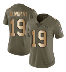 Women's Nike Los Angeles Chargers #19 Lance Alworth Limited Olive/Gold 2017 Salute to Service NFL Jersey