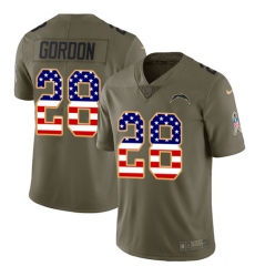 Men's Nike Los Angeles Chargers #28 Melvin Gordon Limited Olive/USA Flag 2017 Salute to Service NFL Jersey