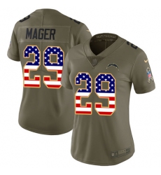 Women's Nike Los Angeles Chargers #29 Craig Mager Limited Olive/USA Flag 2017 Salute to Service NFL Jersey