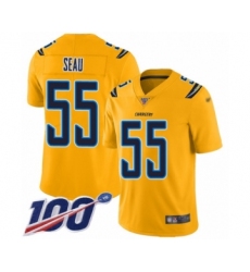 Men's Los Angeles Chargers #55 Junior Seau Limited Gold Inverted Legend 100th Season Football Jersey