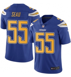 Men's Nike Los Angeles Chargers #55 Junior Seau Limited Electric Blue Rush Vapor Untouchable NFL Jersey