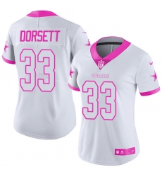 Women's Nike Dallas Cowboys #33 Tony Dorsett Limited White/Pink Rush Fashion NFL Jersey