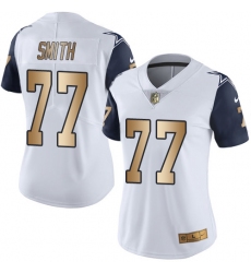 Women's Nike Dallas Cowboys #77 Tyron Smith Limited White/Gold Rush NFL Jersey