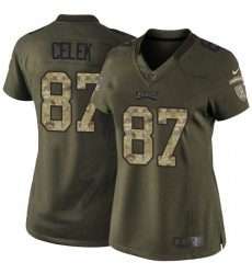 Women's Nike Philadelphia Eagles #87 Brent Celek Elite Green Salute to Service NFL Jersey