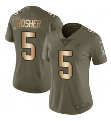 Women's Nike Atlanta Falcons #5 Matt Bosher Limited Olive/Gold 2017 Salute to Service NFL Jersey