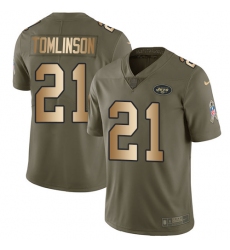Men's Nike New York Jets #21 LaDainian Tomlinson Limited Olive/Gold 2017 Salute to Service NFL Jersey