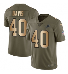 Men's Nike Detroit Lions #40 Jarrad Davis Limited Olive/Gold Salute to Service NFL Jersey