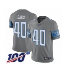 Youth Detroit Lions #40 Jarrad Davis Limited Steel Rush Vapor Untouchable 100th Season Football Jersey