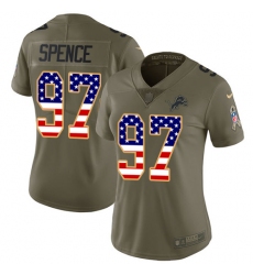 Women's Nike Detroit Lions #97 Akeem Spence Limited Olive/USA Flag Salute to Service NFL Jersey