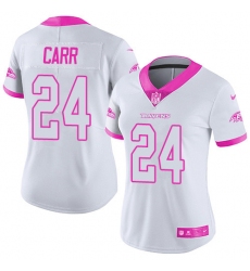 Women's Nike Baltimore Ravens #24 Brandon Carr Limited White/Pink Rush Fashion NFL Jersey