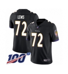 Men's Baltimore Ravens #72 Alex Lewis Black Alternate Vapor Untouchable Limited Player 100th Season Football Jersey