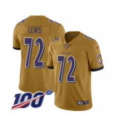 Men's Baltimore Ravens #72 Alex Lewis Limited Gold Inverted Legend 100th Season Football Jersey