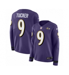 Women's Nike Baltimore Ravens #9 Justin Tucker Limited Purple Therma Long Sleeve NFL Jersey
