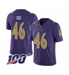 Men's Baltimore Ravens #46 Morgan Cox Limited Purple Rush Vapor Untouchable 100th Season Football Jersey
