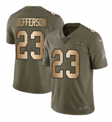 Youth Nike Baltimore Ravens #23 Tony Jefferson Limited Olive/Gold Salute to Service NFL Jersey