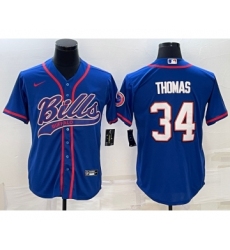 Men's Buffalo Bills #34 Thurman Thomas Blue With Patch Cool Base Stitched Baseball Jersey