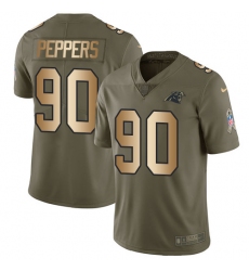 Men's Nike Carolina Panthers #90 Julius Peppers Limited Olive/Gold 2017 Salute to Service NFL Jersey