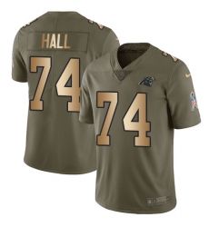 Youth Nike Carolina Panthers #74 Daeshon Hall Limited Olive/Gold 2017 Salute to Service NFL Jersey