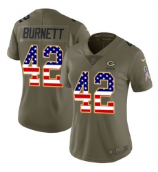 Women's Nike Green Bay Packers #42 Morgan Burnett Limited Olive/USA Flag 2017 Salute to Service NFL Jersey