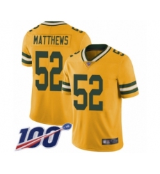 Youth Green Bay Packers #52 Clay Matthews Limited Gold Rush Vapor Untouchable 100th Season Football Jersey