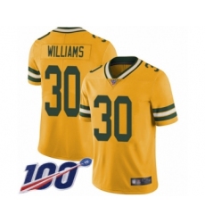 Men's Green Bay Packers #30 Jamaal Williams Limited Gold Rush Vapor Untouchable 100th Season Football Jersey