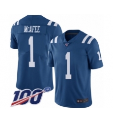 Men's Indianapolis Colts #1 Pat McAfee Limited Royal Blue Rush Vapor Untouchable 100th Season Football Jersey