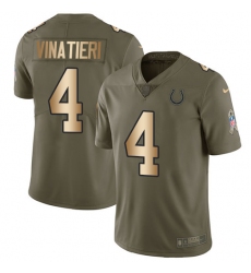 Men's Nike Indianapolis Colts #4 Adam Vinatieri Limited Olive/Gold 2017 Salute to Service NFL Jersey