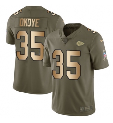 Men's Nike Kansas City Chiefs #35 Christian Okoye Limited Olive/Gold 2017 Salute to Service NFL Jersey